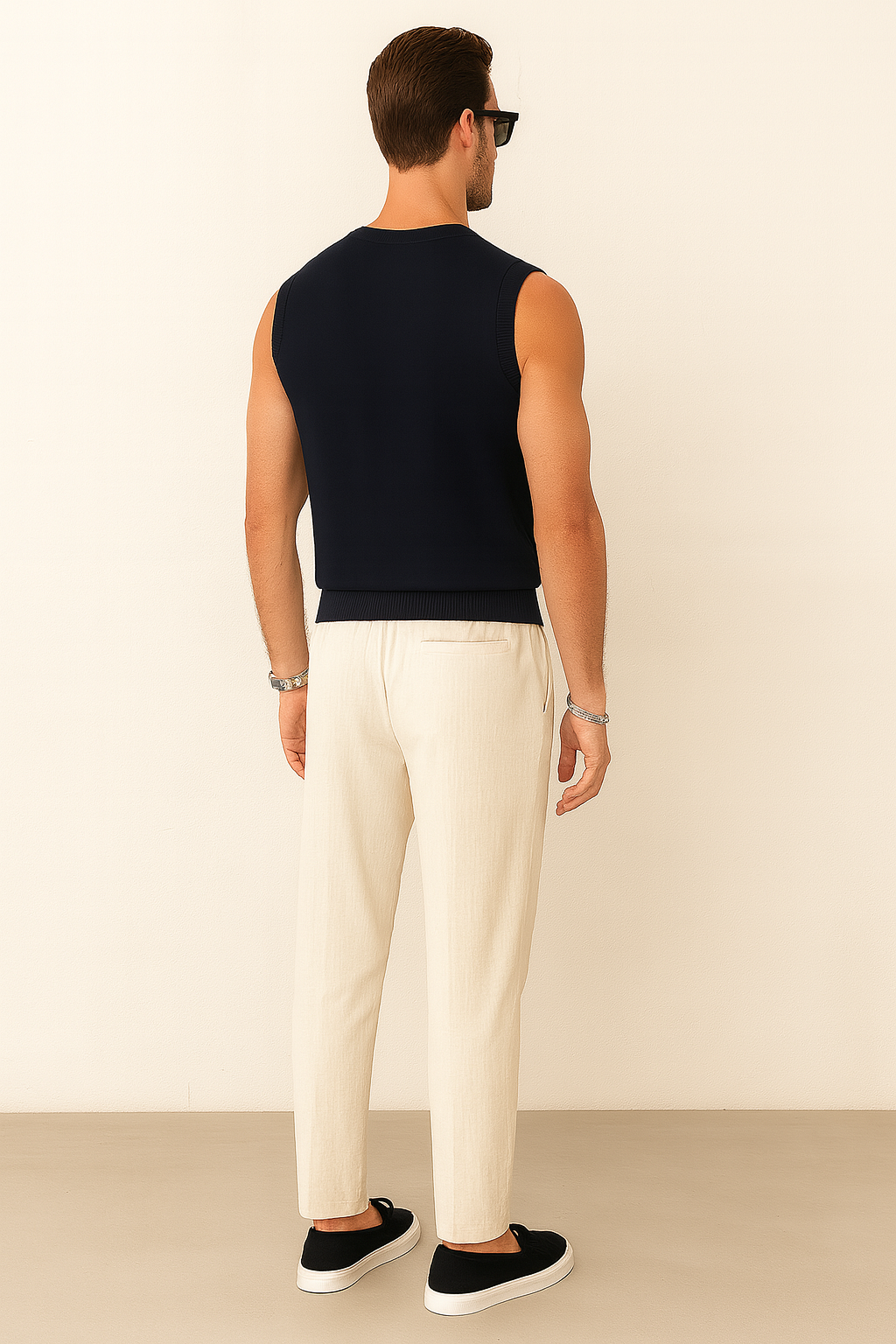 Averra Navy Minimalist Set – Knit Vest, Tailored Trousers & Modern Accessories