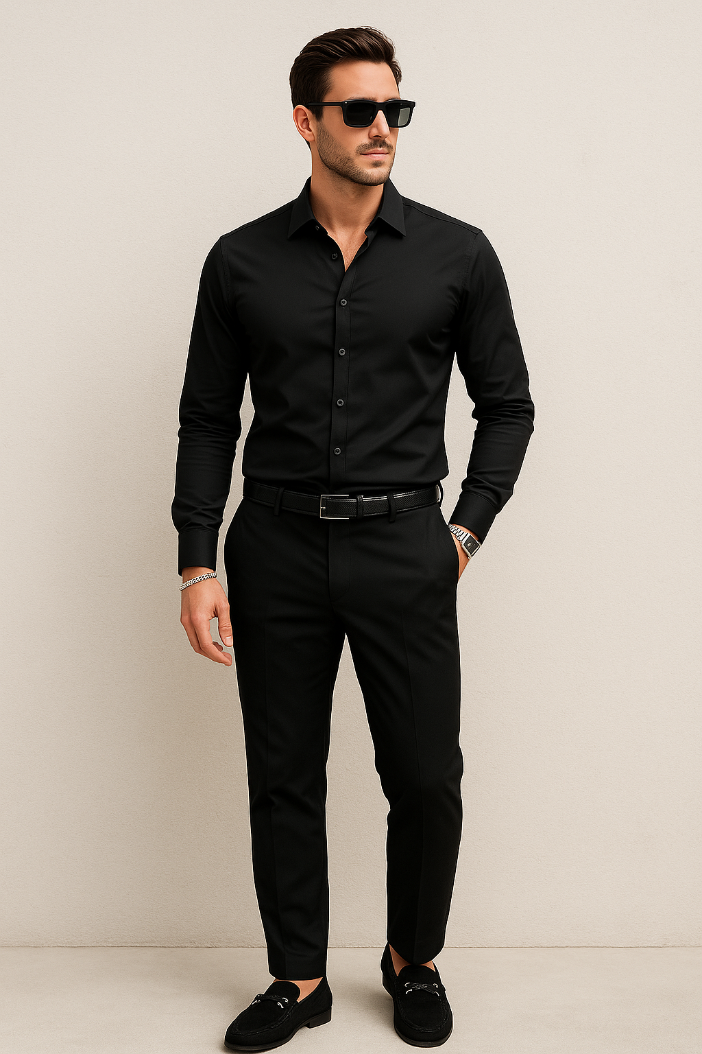 Averra Midnight Executive Set – Black Shirt, Tailored Trousers & Luxury Accessories