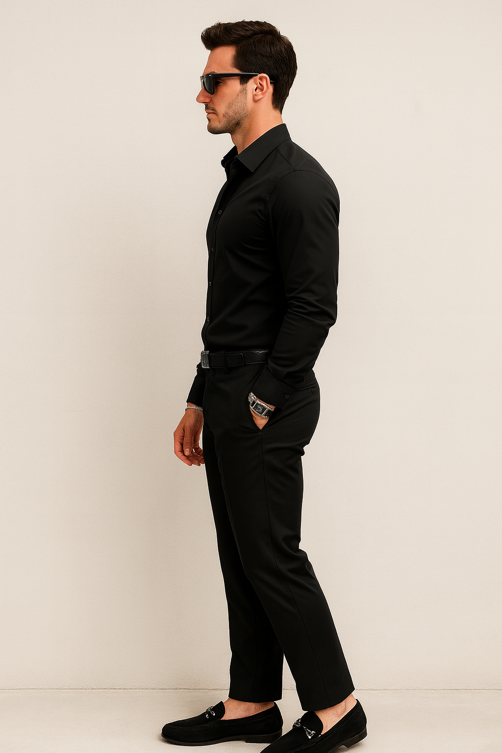 Averra Midnight Executive Set – Black Shirt, Tailored Trousers & Luxury Accessories