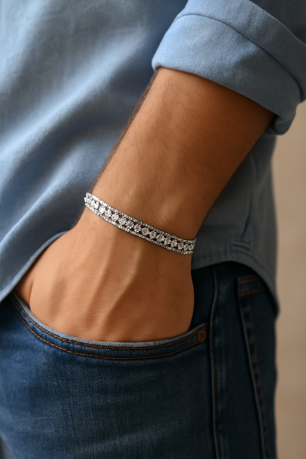 Averra Stainless Steel Tennis Bracelet – White Zirconia Chain Link Edition