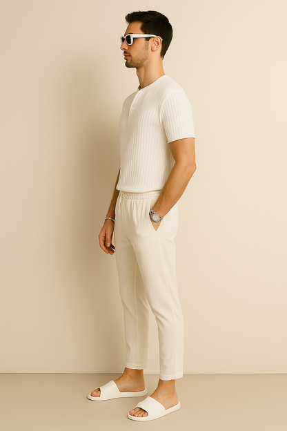 Averra Monaco All-White Set – Minimalist Linen Outfit with Silver-Tone Accessories