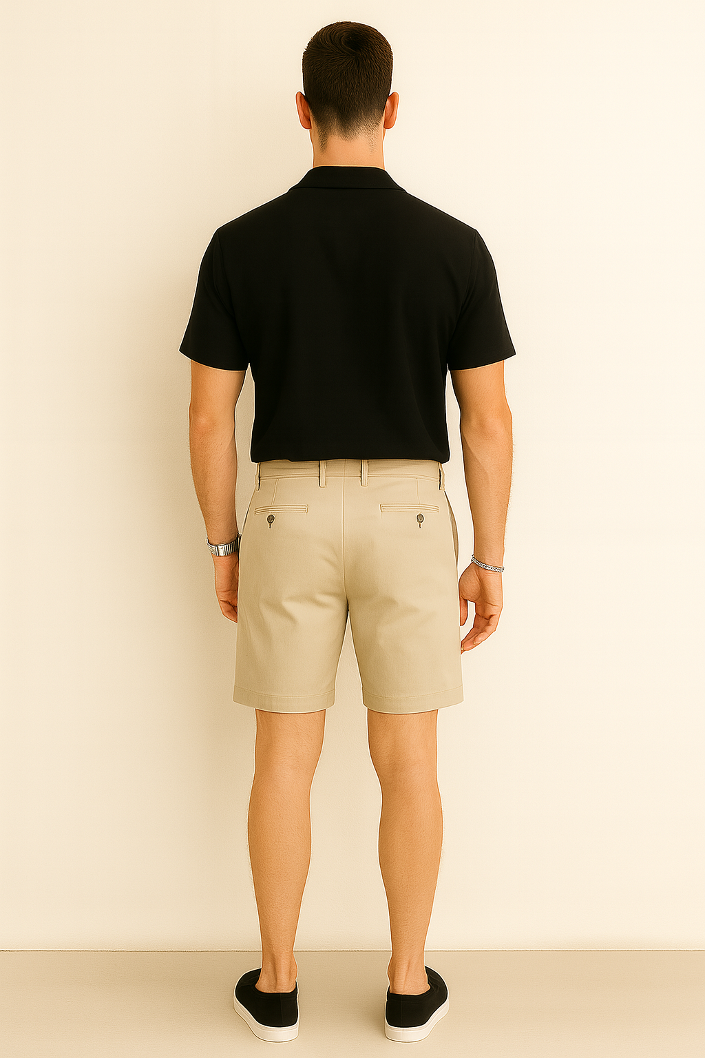 Averra Riviera Summer Set – Black Shirt, Beige Shorts & Green Diver Watch