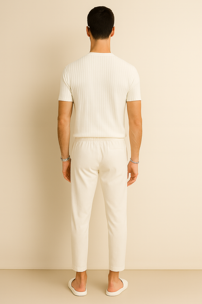 Averra Monaco All-White Set – Minimalist Linen Outfit with Silver-Tone Accessories