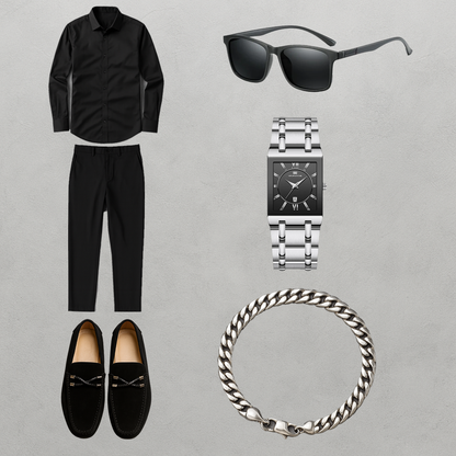 Averra Midnight Executive Set – Black Shirt, Tailored Trousers & Luxury Accessories