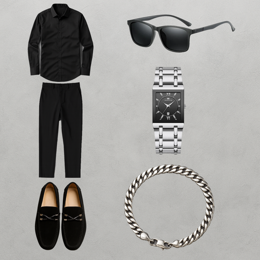 Averra Midnight Executive Set – Black Shirt, Tailored Trousers & Luxury Accessories